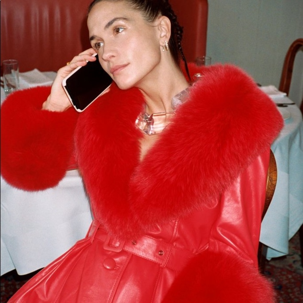 Saks Potts foxy leather coat red size 1 new.